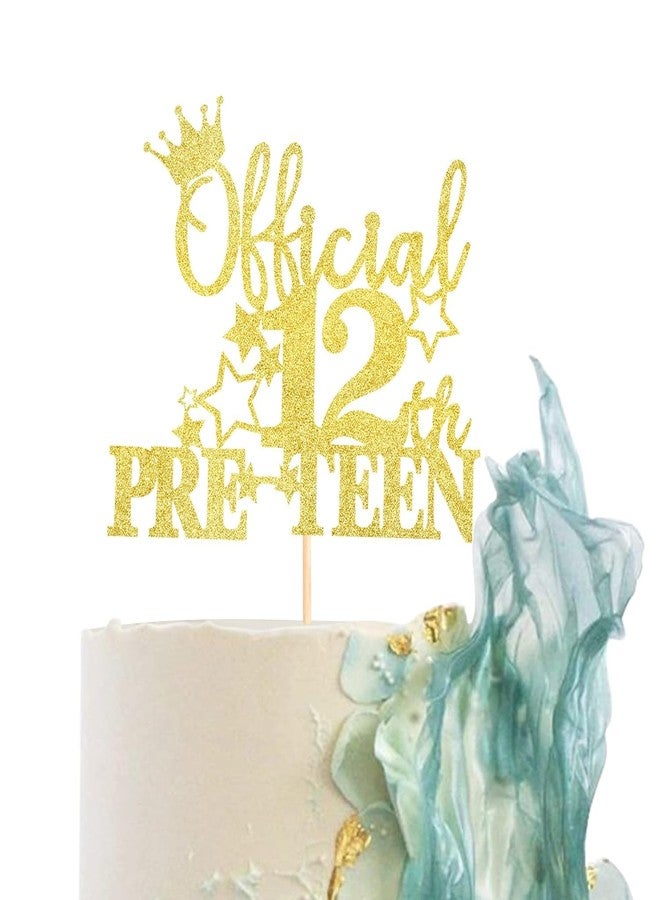 Confetti! 1pc Golden Official Pre-teen 12 Cake Topper Glitter Happy 12th Birthday Cake Pick Cheers to 12 Years Old Cake Decorations for Teen 12th Birthday Party Supplies (Gold) - Image 1